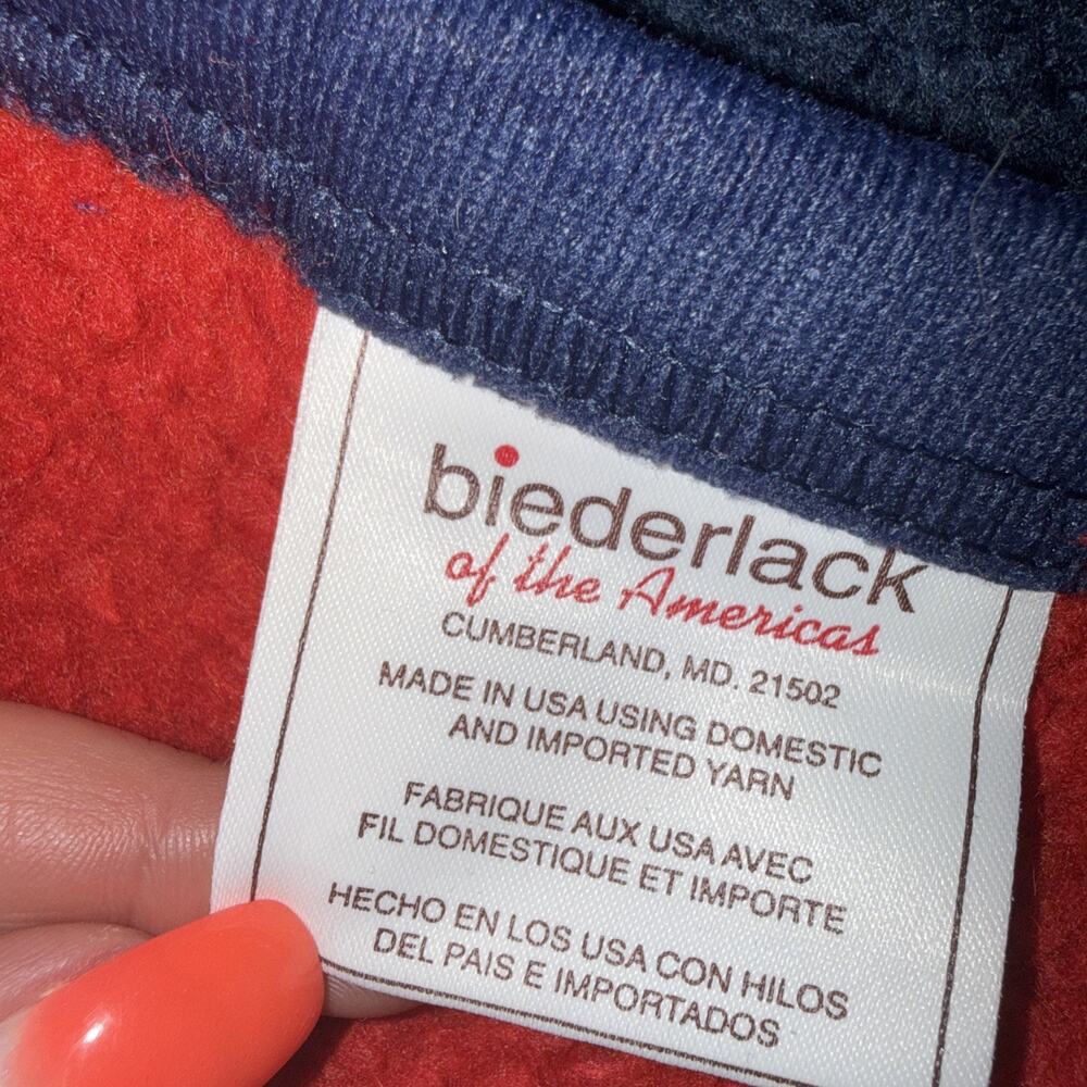 Biederlack Cleveland Indians Chief Wahoo Blanket 52” X 48” Blue Red VTG - Picture 3 of 5